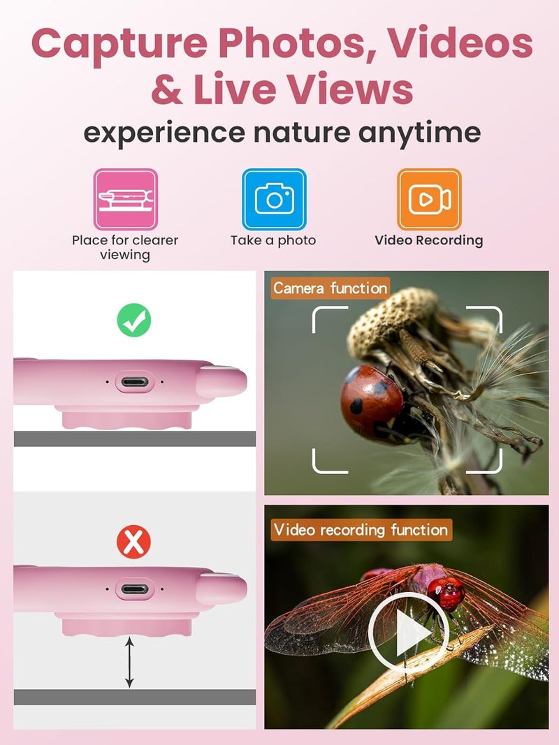 Vorth Microscope for Kids, Portable Digital Microscope with 500X Magnifying Glass, Handheld Camera Mini Pocket Magnification, Educational Christmas Birthday Gifts for Ages 4 5 6 7 8 9 10 11 12, Pink - Image 4